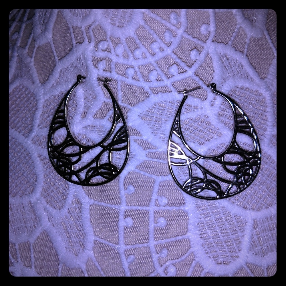 Silver Patterned Hoop Earrings